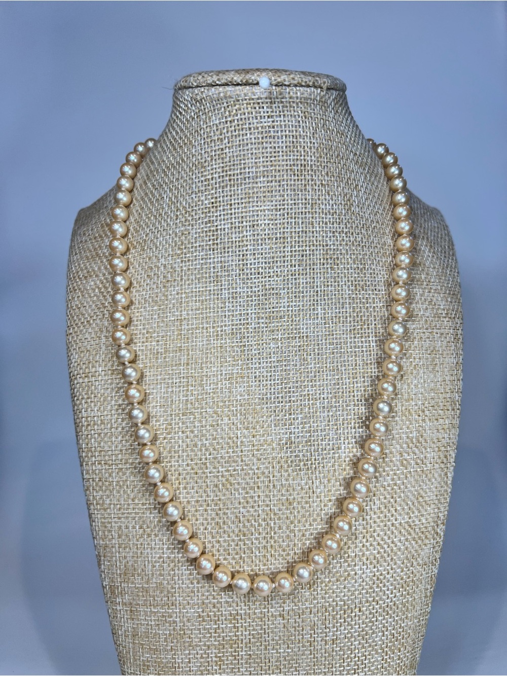 Vintage 1950-1980 Marvella stamped silk hand knotted glass cream pearl necklace